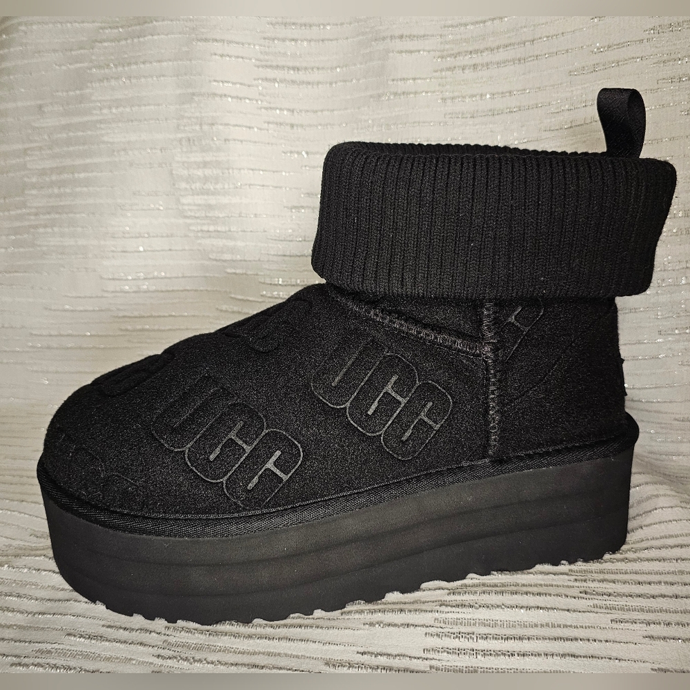 UGG Classic Mini Platform Felted in Black Size 8 S/N 1144047 - Picture 3 of 11